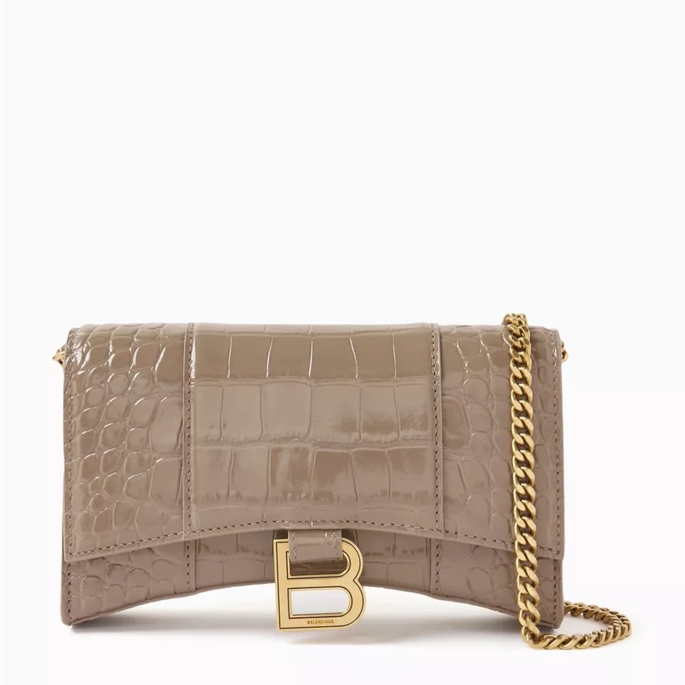 Sold❌-Balenciaga Hourglass Wallet on Chain in Croc-embossed Calfskin NEW